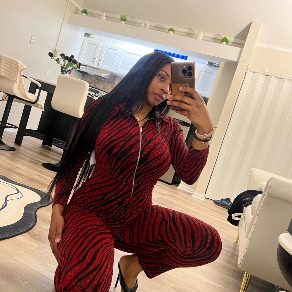 Red and Black Zebra Print Jumpsuit